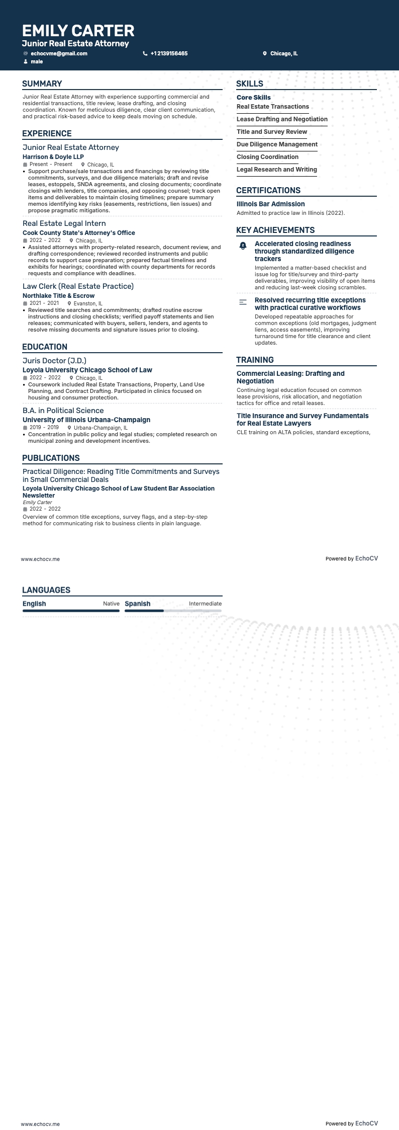 Avvocato immobiliarista resume example