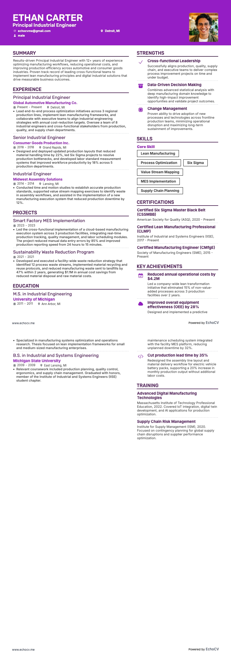 수석 산업공학 엔지니어 example resume