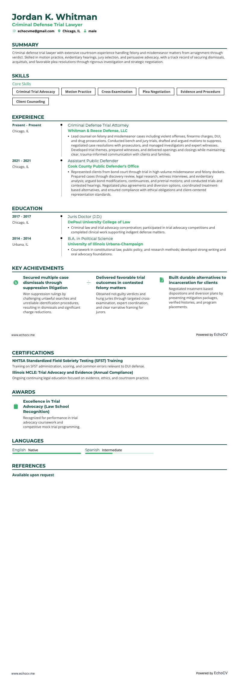 Procesadvocaat resume example