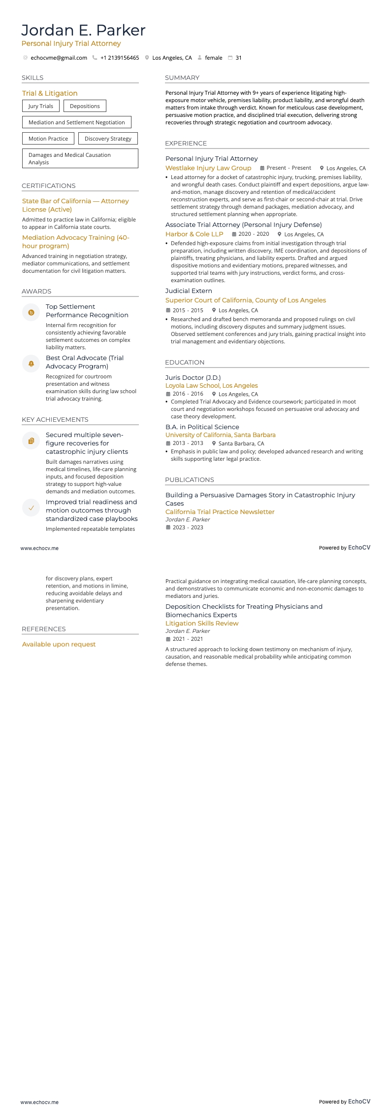 訴訟弁護士 resume example