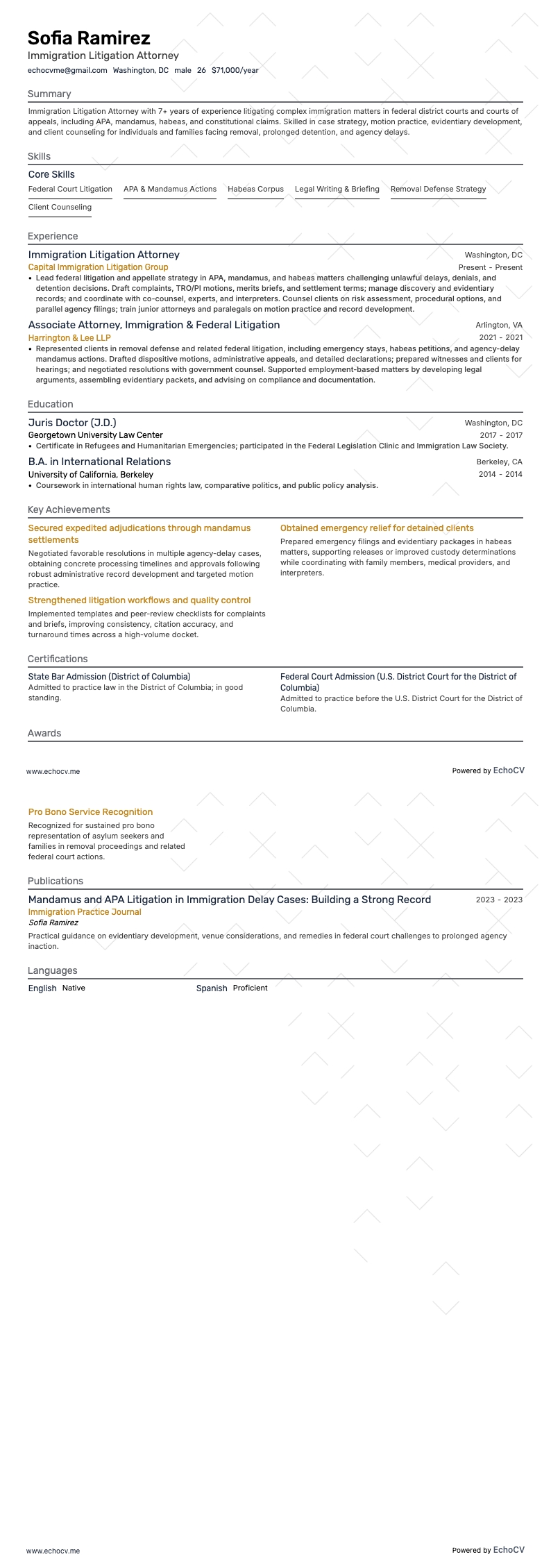 Avocat en droit de l’immigration resume example