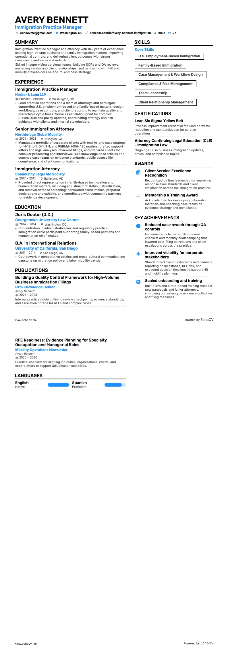 移民律師 resume example