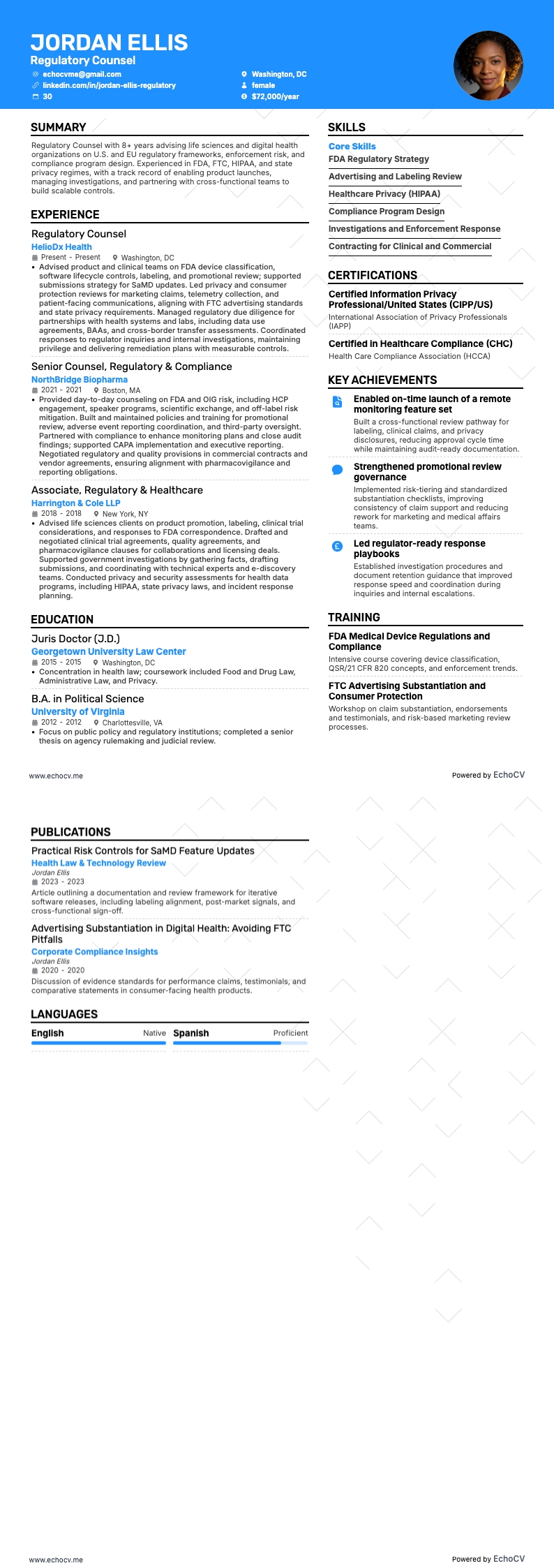 Cố vấn pháp lý về quy định example resume