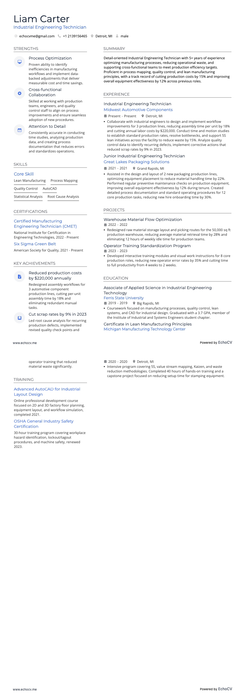 산업공학 기술자 example resume