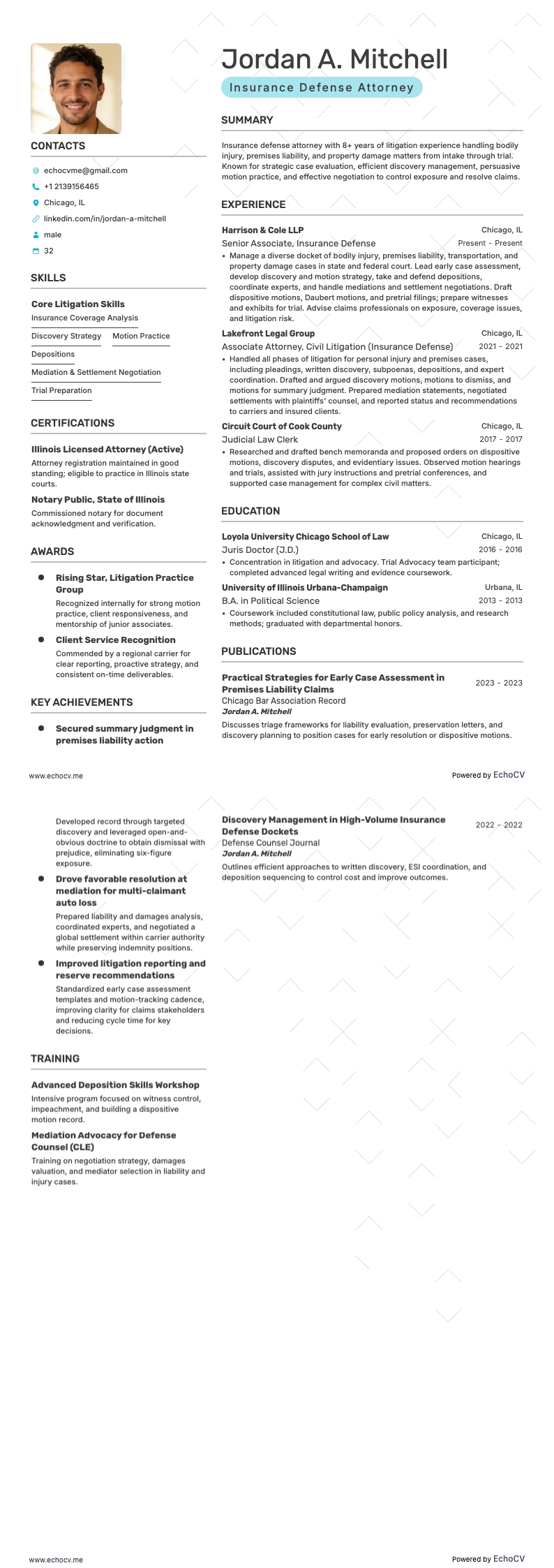 Insurance Defense Attorney example resume
