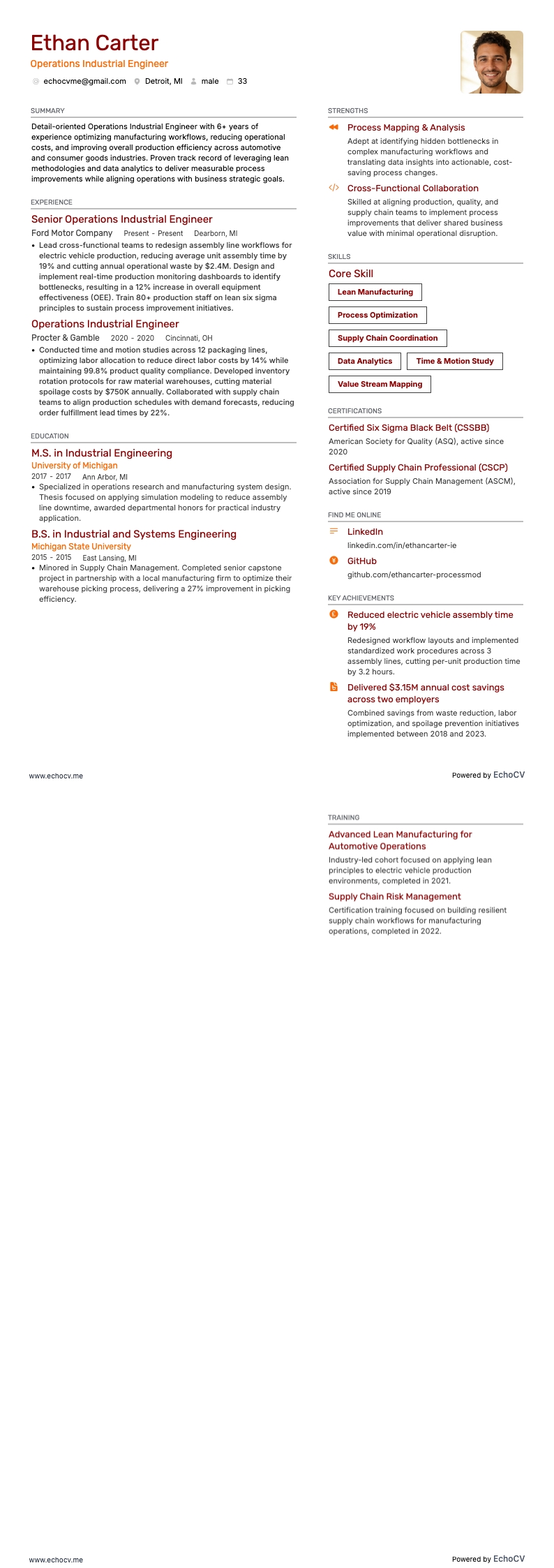 운영 산업 엔지니어 example resume