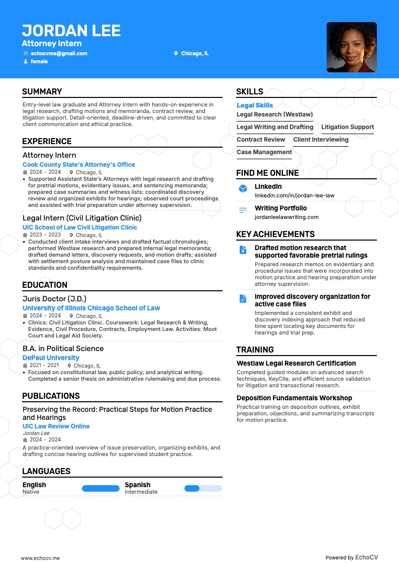 Attorney Intern example resume