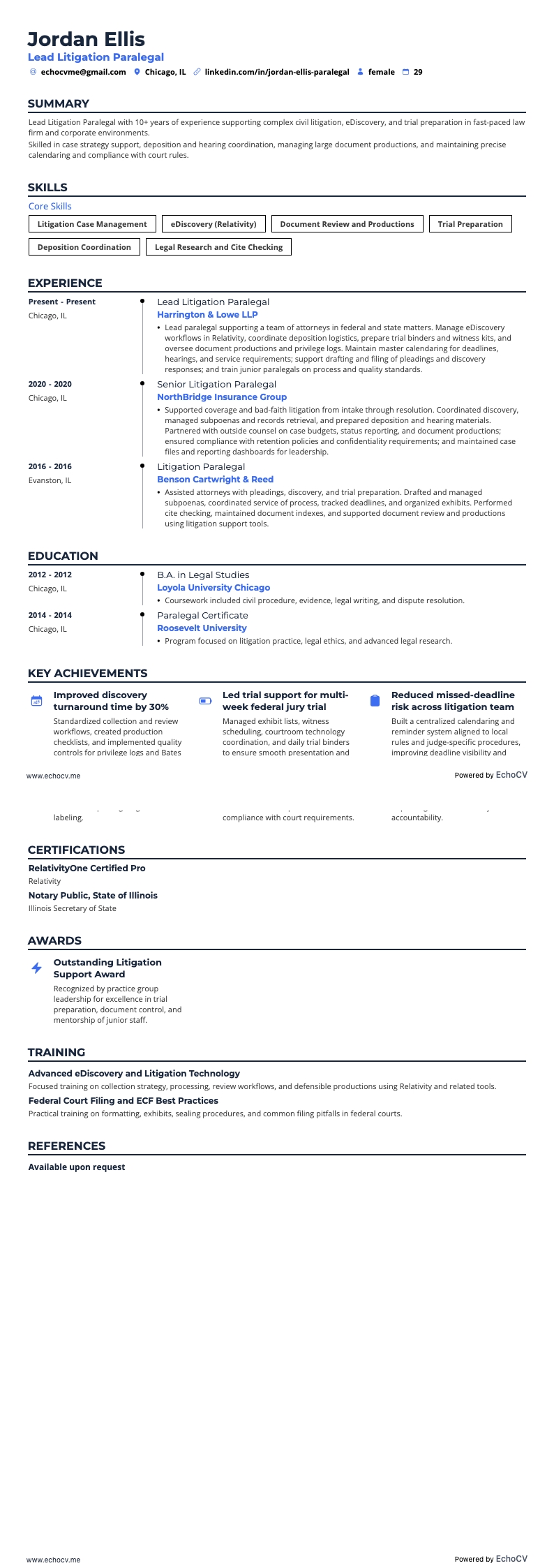 Lead Litigation Paralegal full preview