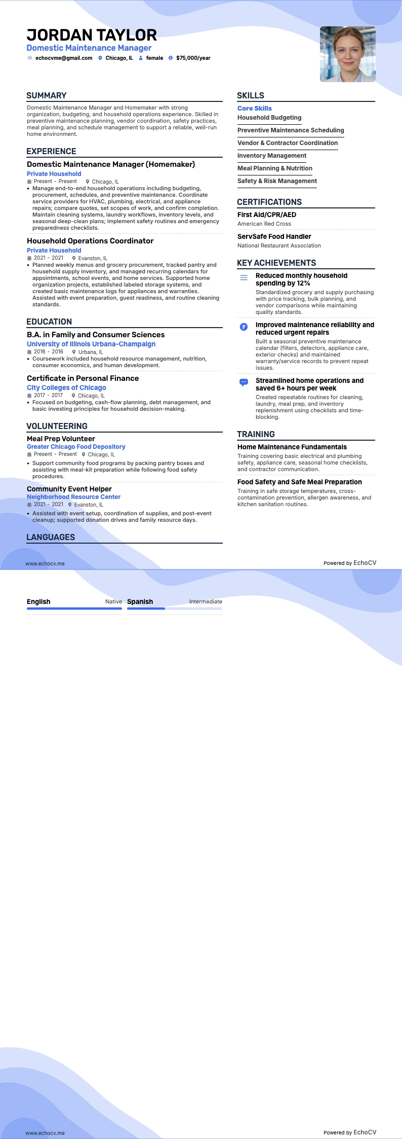 Huisman/Huisvrouw resume example