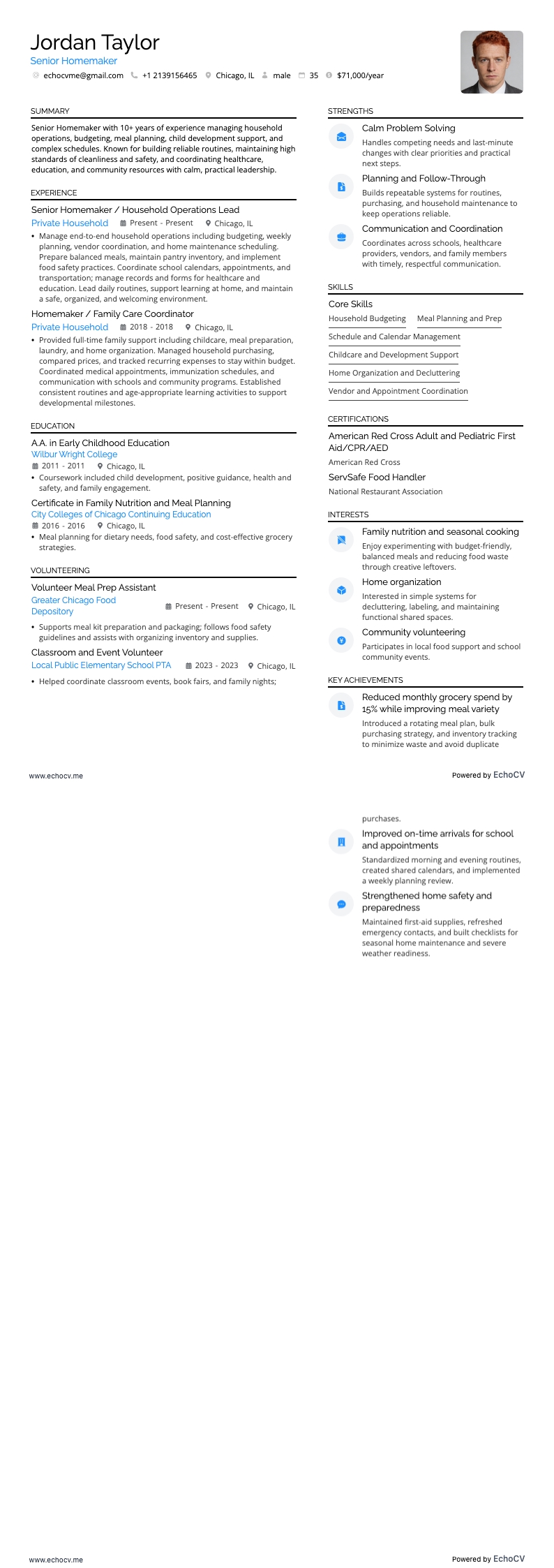 전업주부 resume example