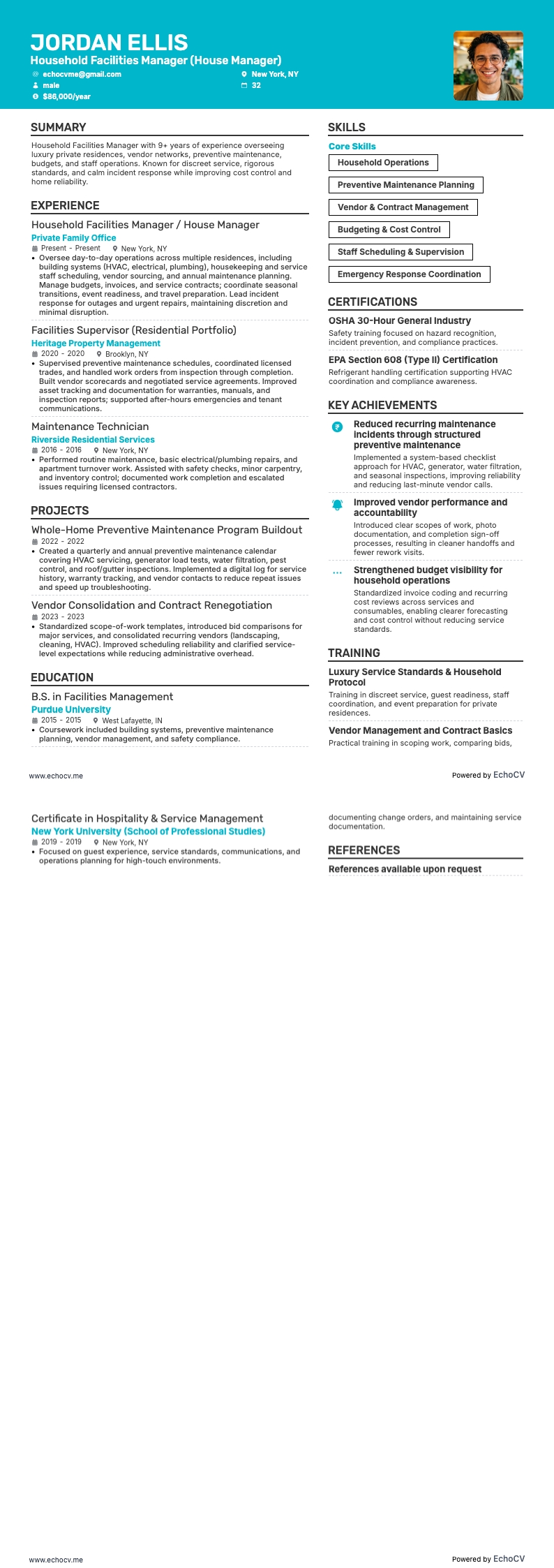 Gerente residencial resume example