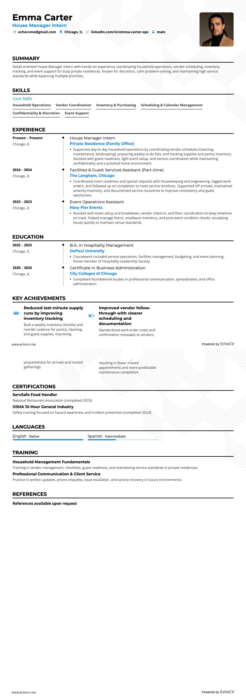 Husmanager resume example