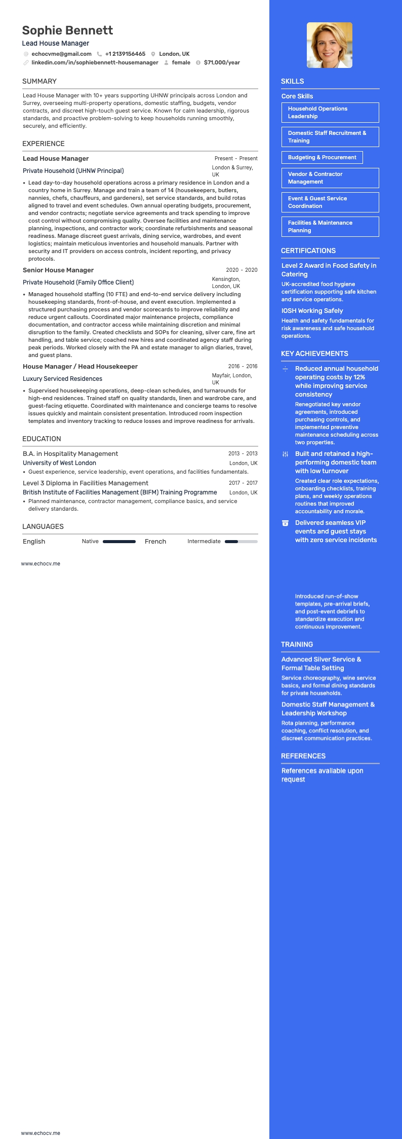 Huismanager resume example