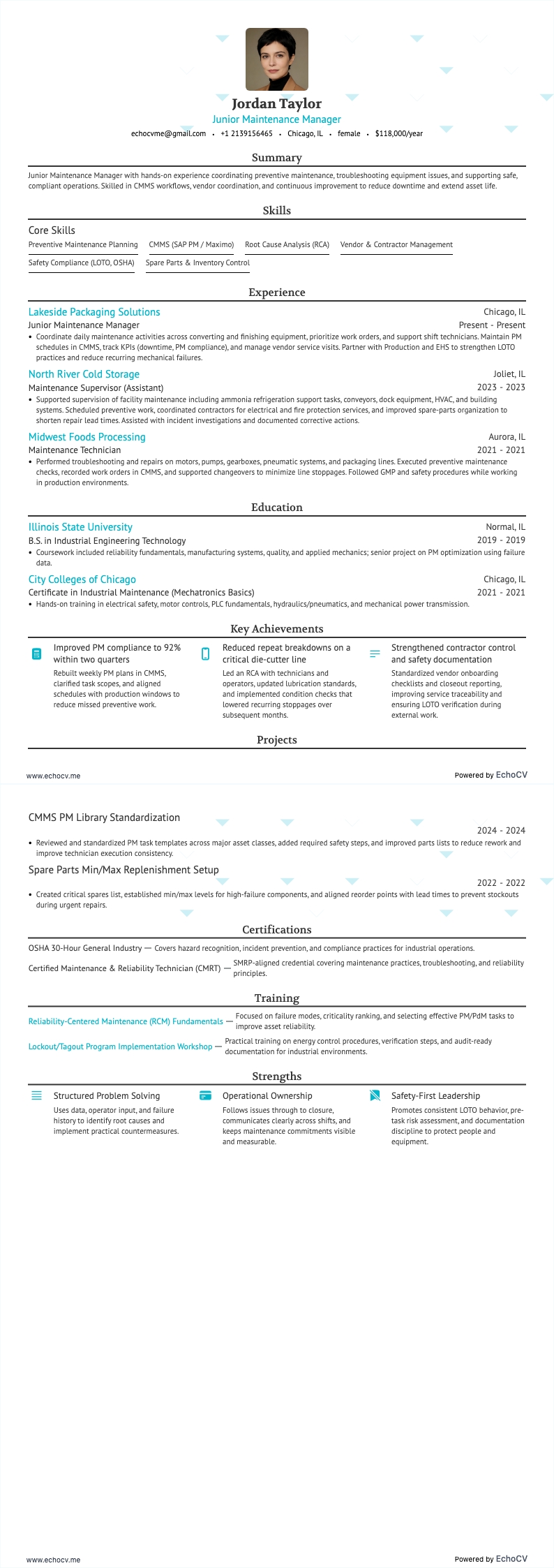 維修經理 resume example