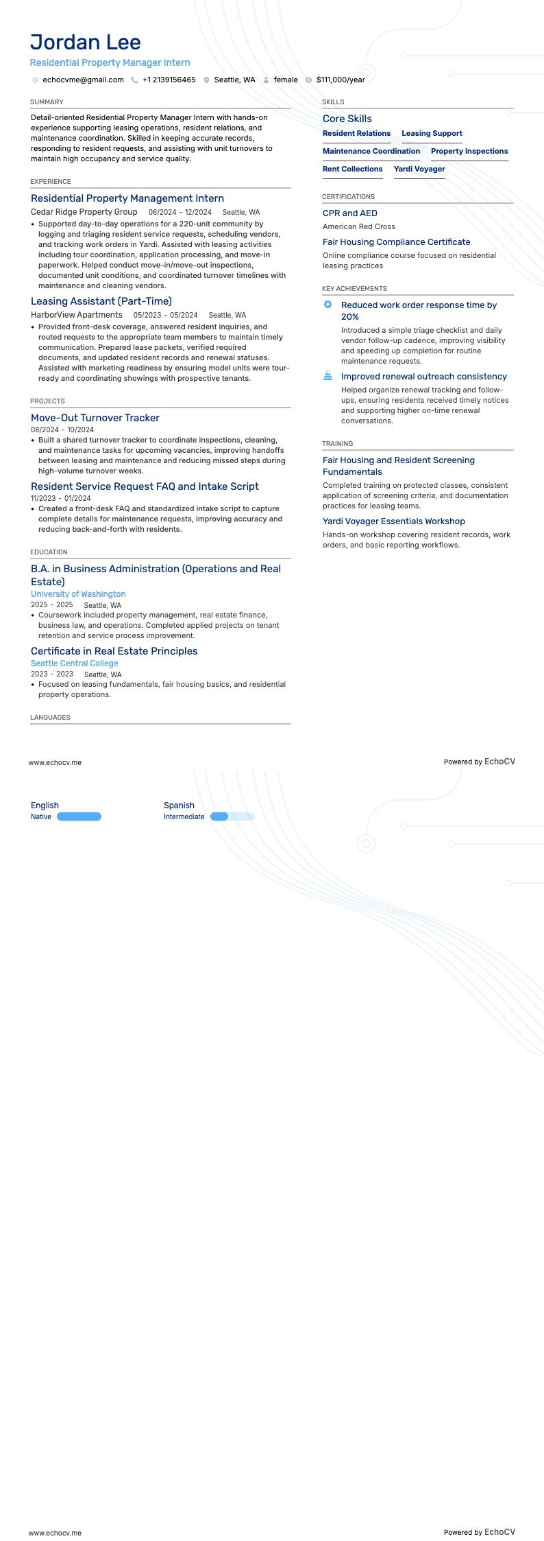 Stagiaire en gestion immobilière résidentielle