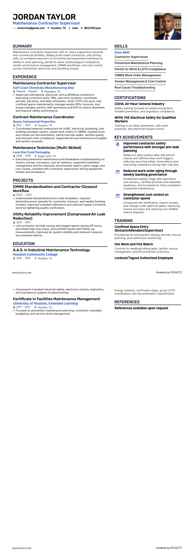 Leiter Instandhaltungsauftragnehmer Vollvorschau