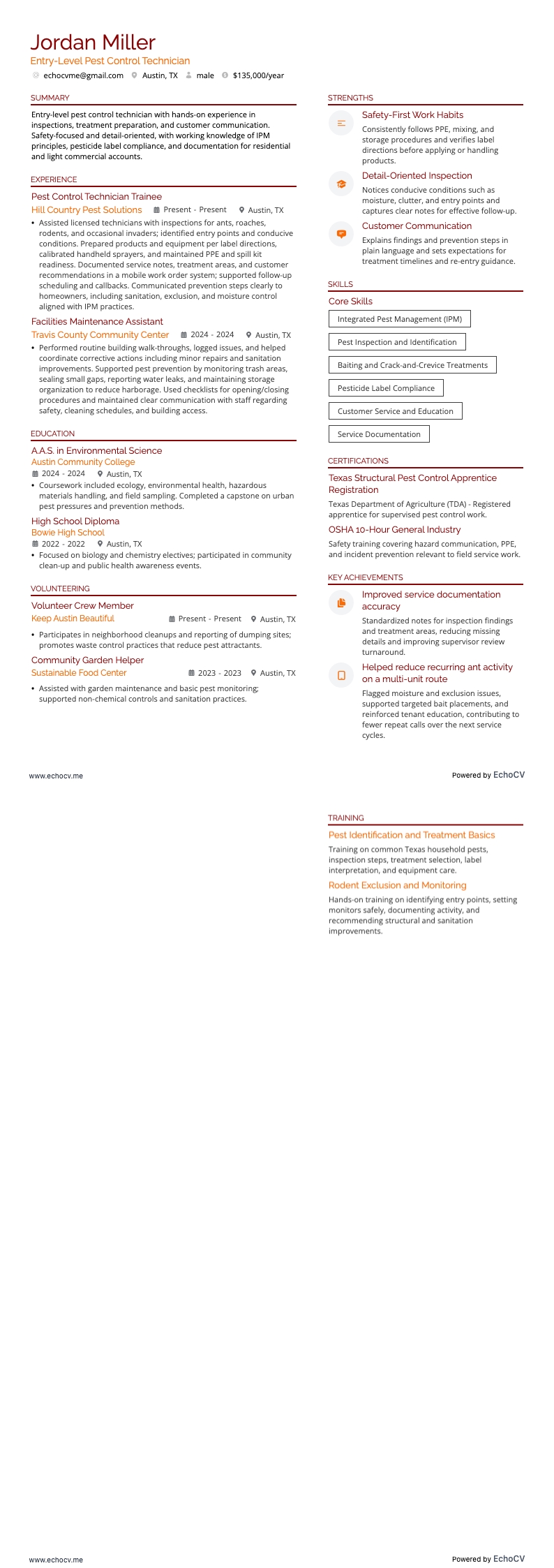 Pest-Control-Techniker/in (Einstieg) resume example