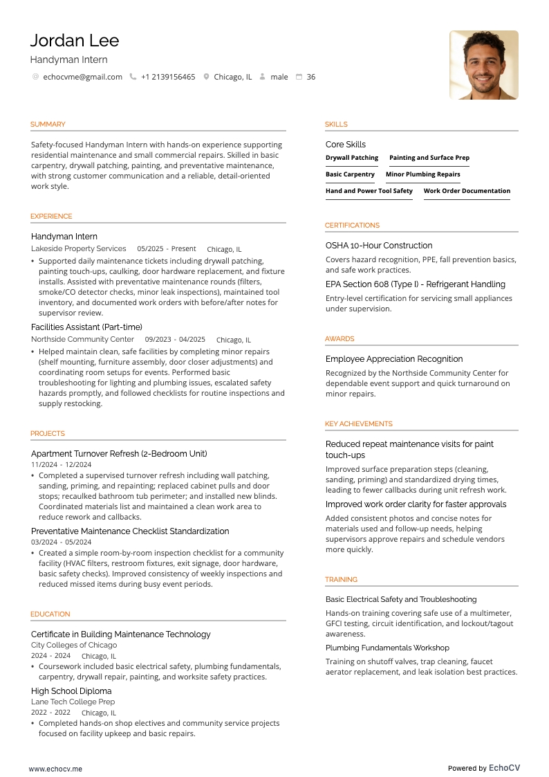Handyman resume example