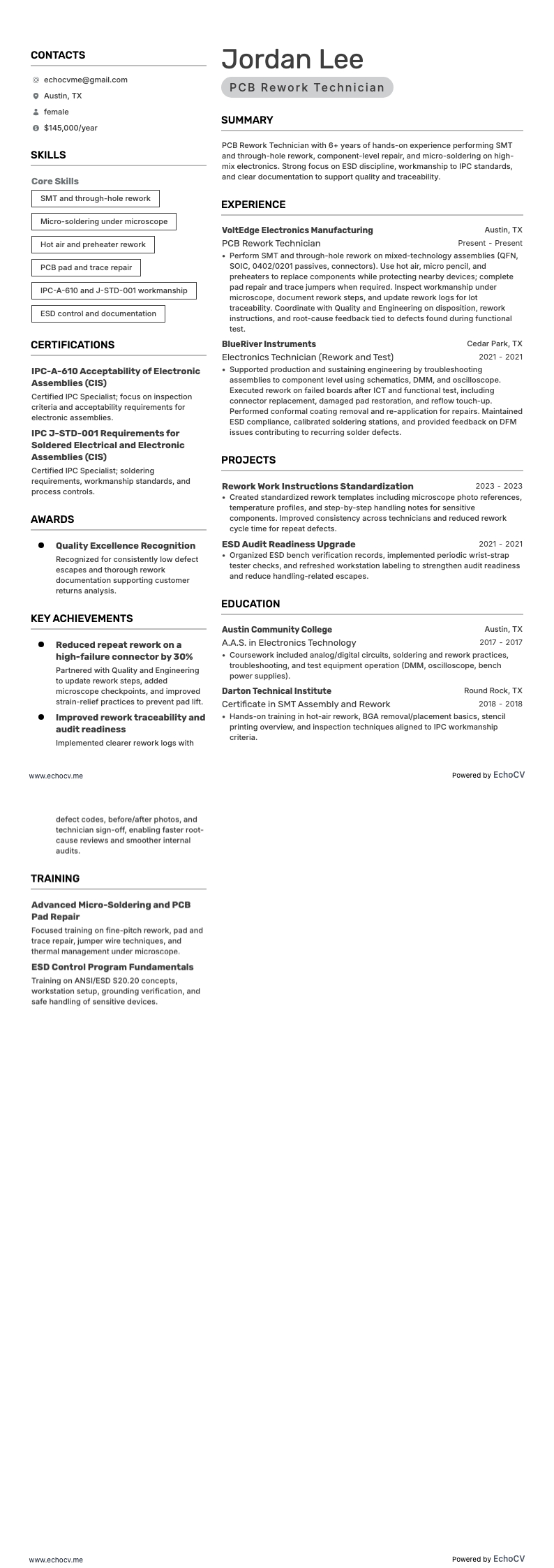 電子技術者 resume example