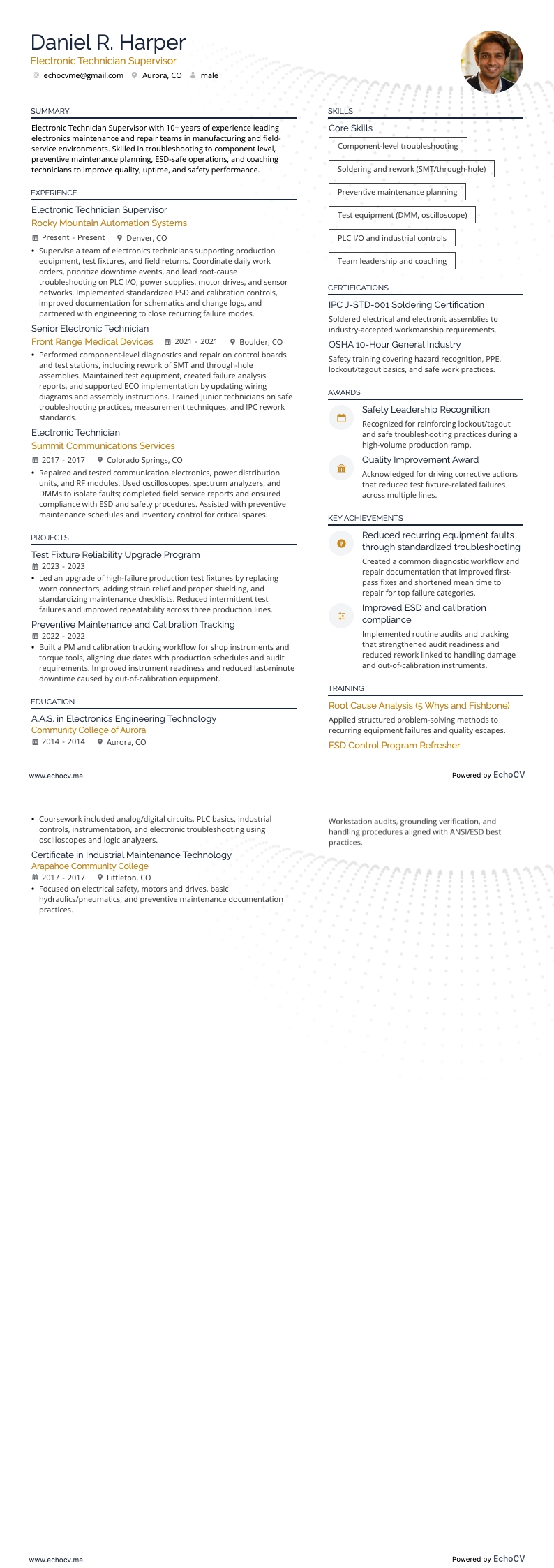 Electronic Technician Supervisor full preview