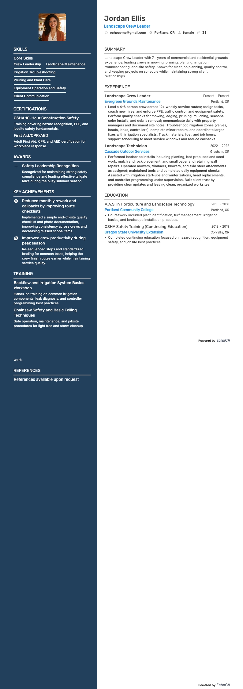 Landscape Crew Leader example resume