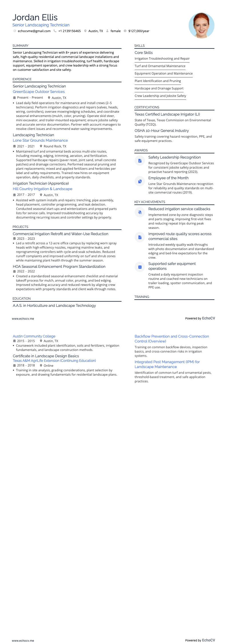 Landscaping resume example