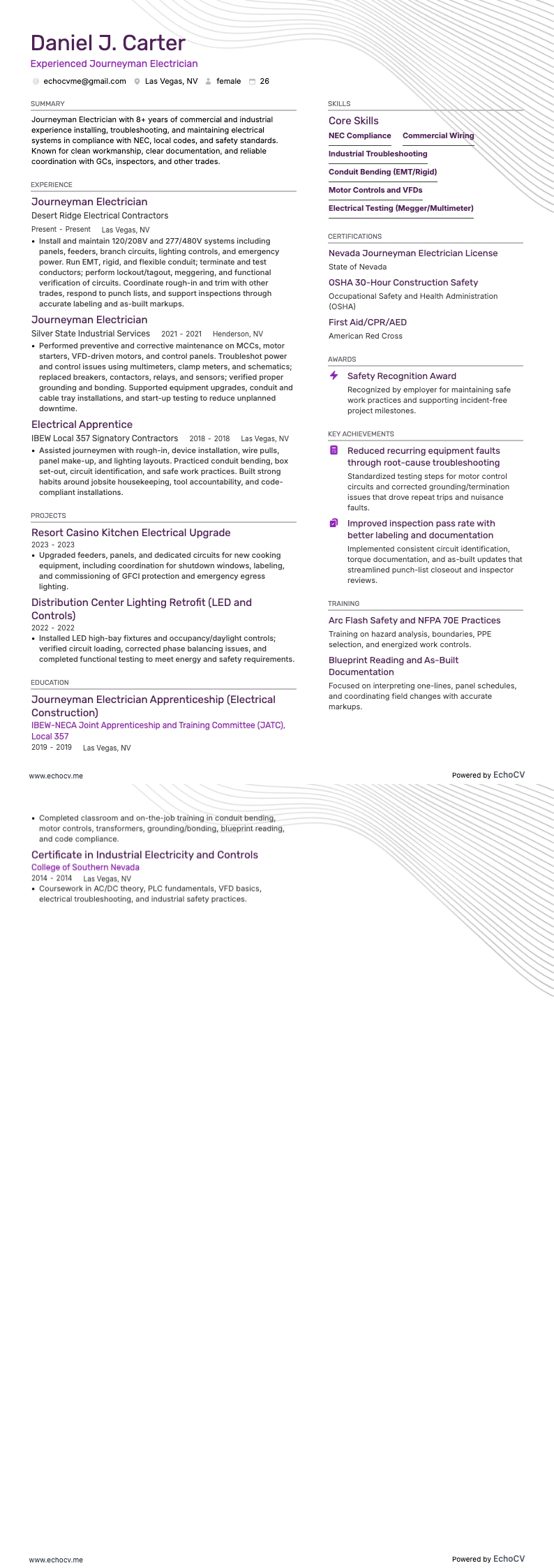 Experienced Journeyman Electrician full preview