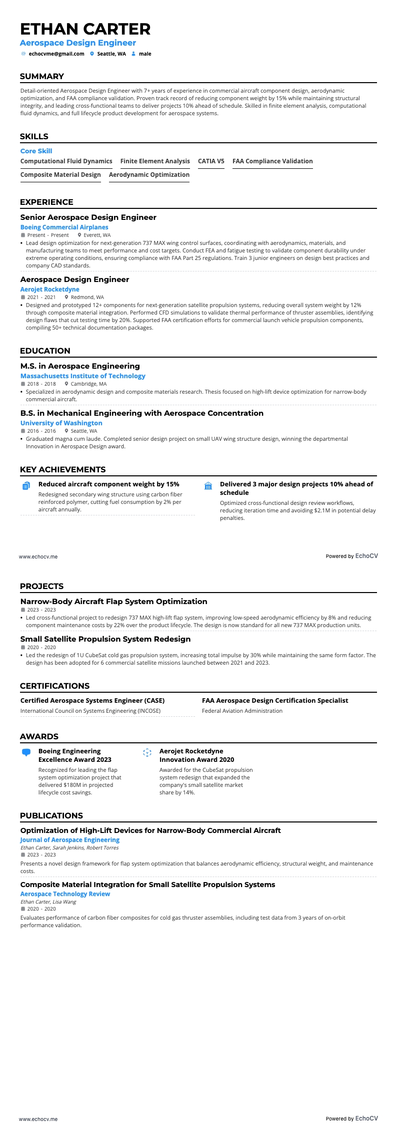 Aerospace Design Engineer example resume
