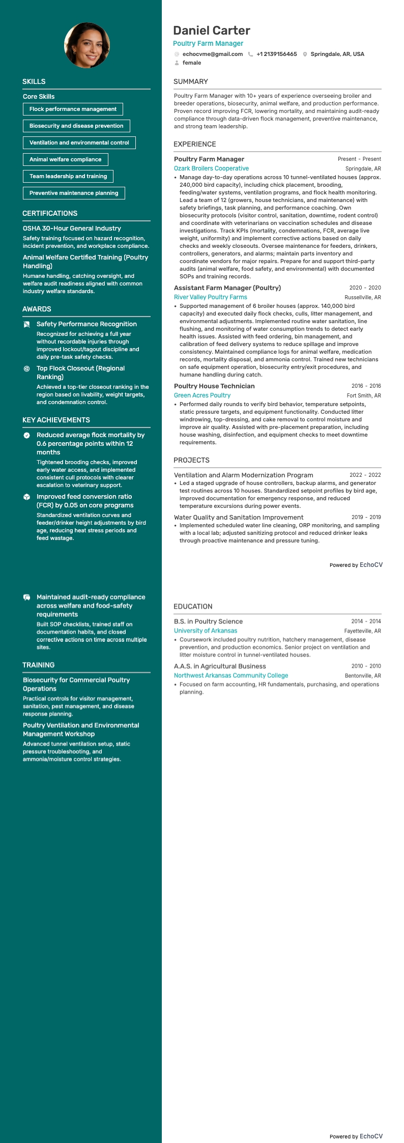 Gårdschef resume example