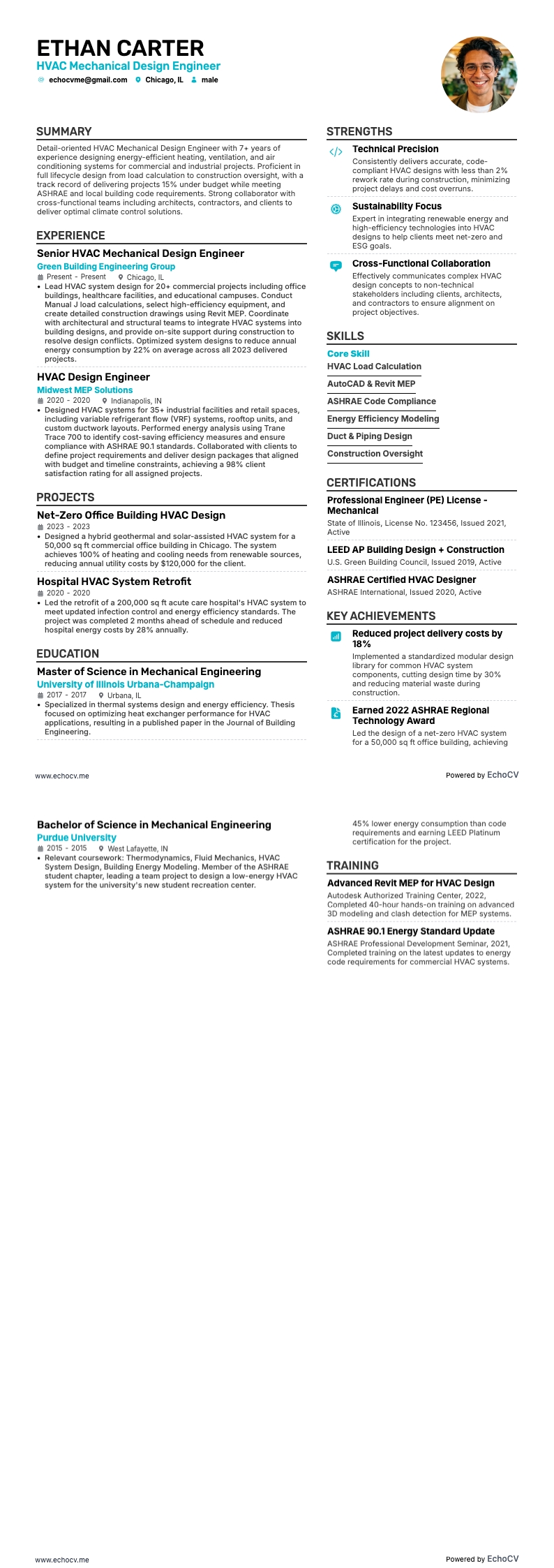 Kỹ sư thiết kế cơ khí HVAC example resume