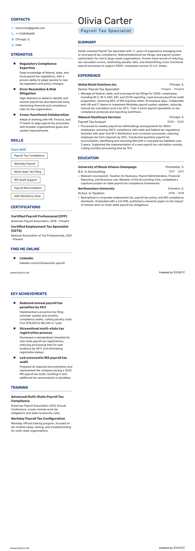 Specialist på löneskatt example resume