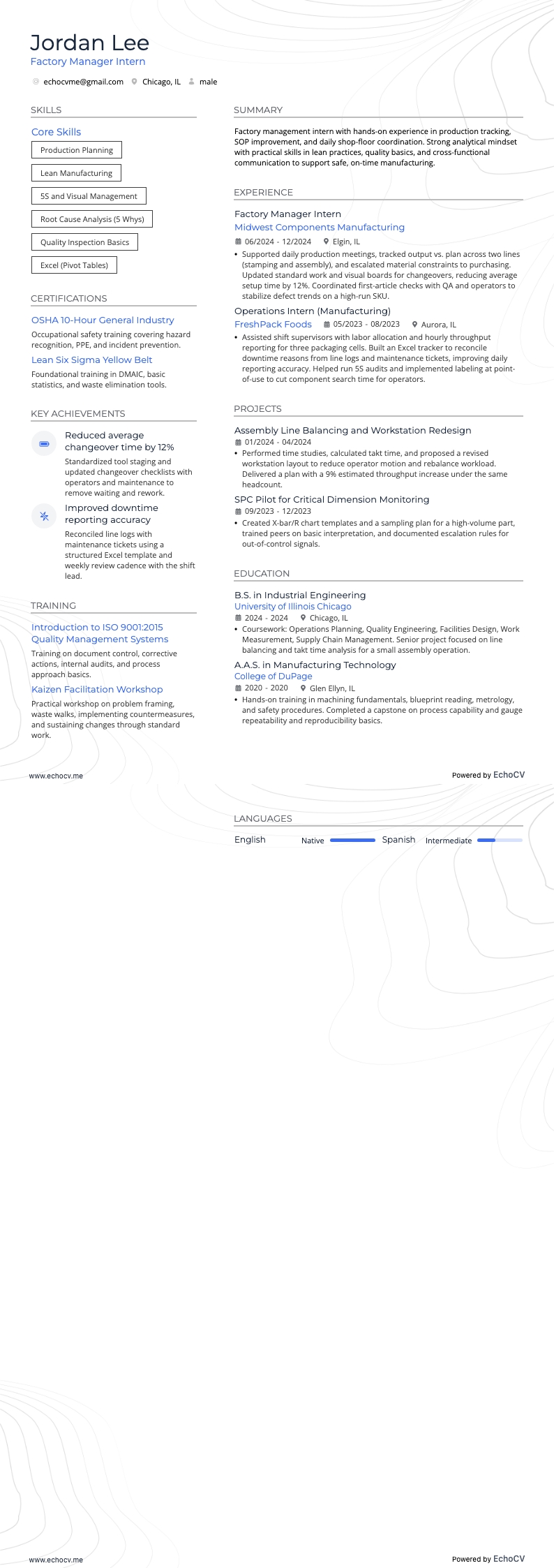 工場長 resume example