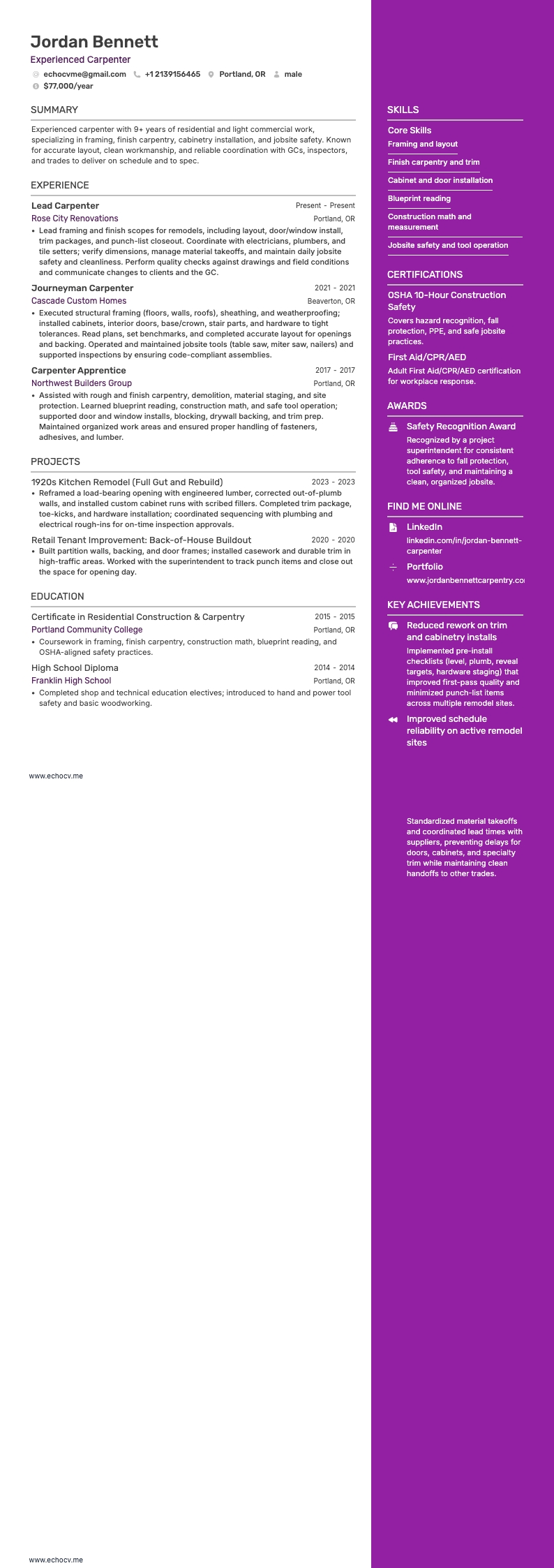 Experienced Carpenter full preview