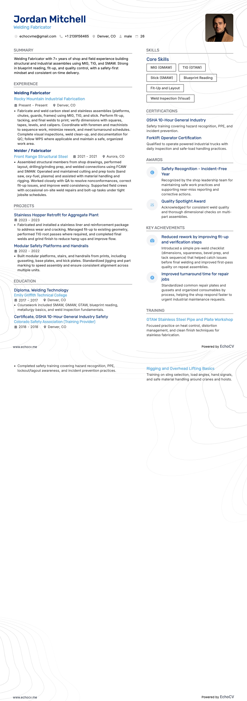 Fabricante soldador example resume