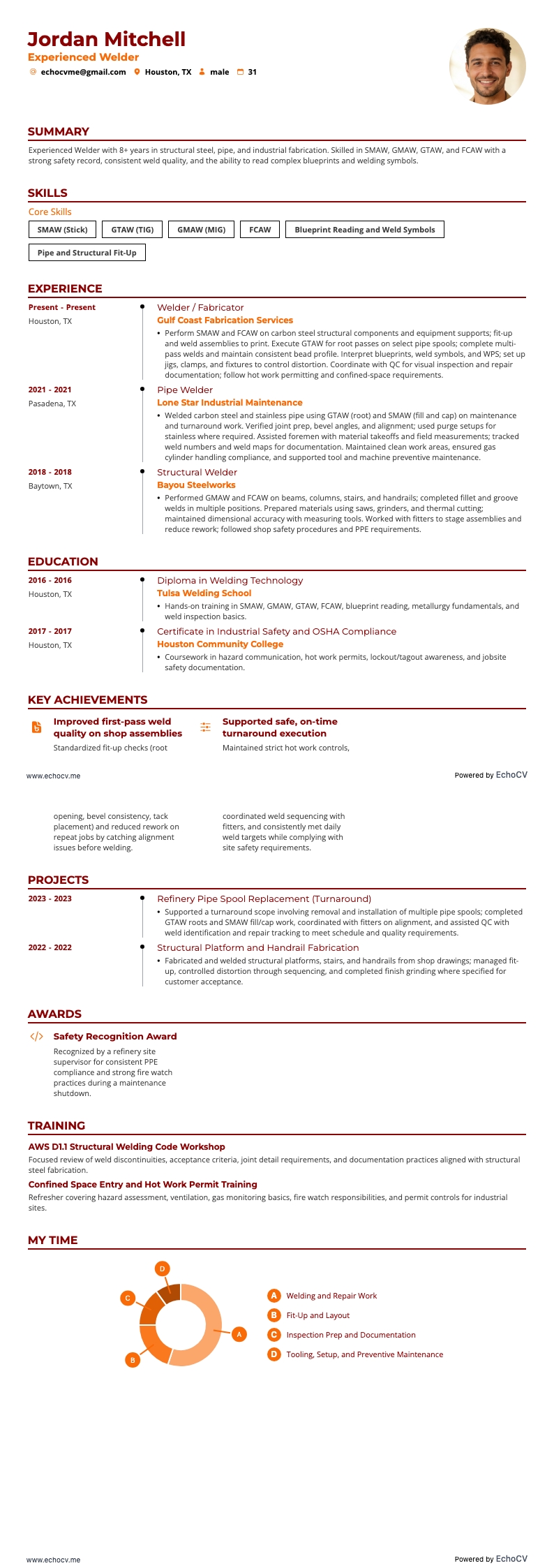Soldador experiente example resume