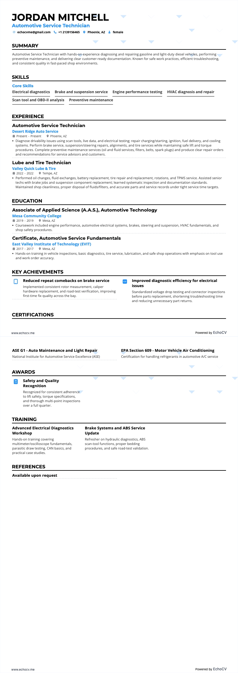 自動車整備士 resume example