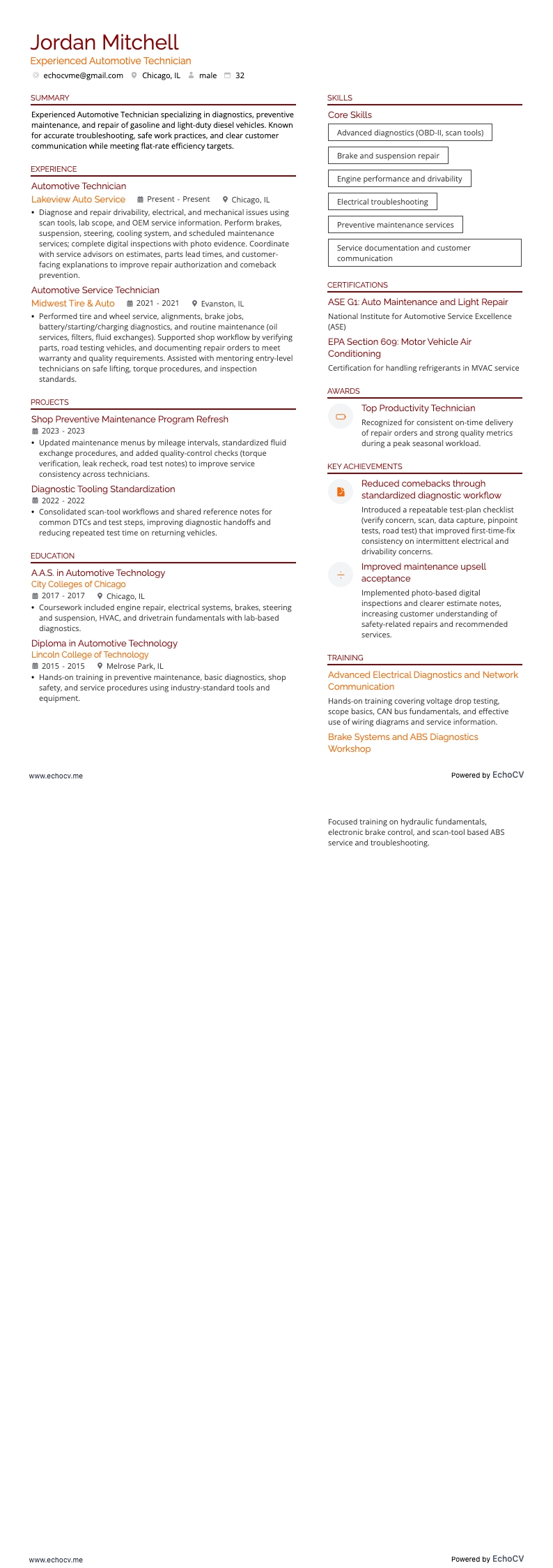 Experienced Automotive Technician full preview