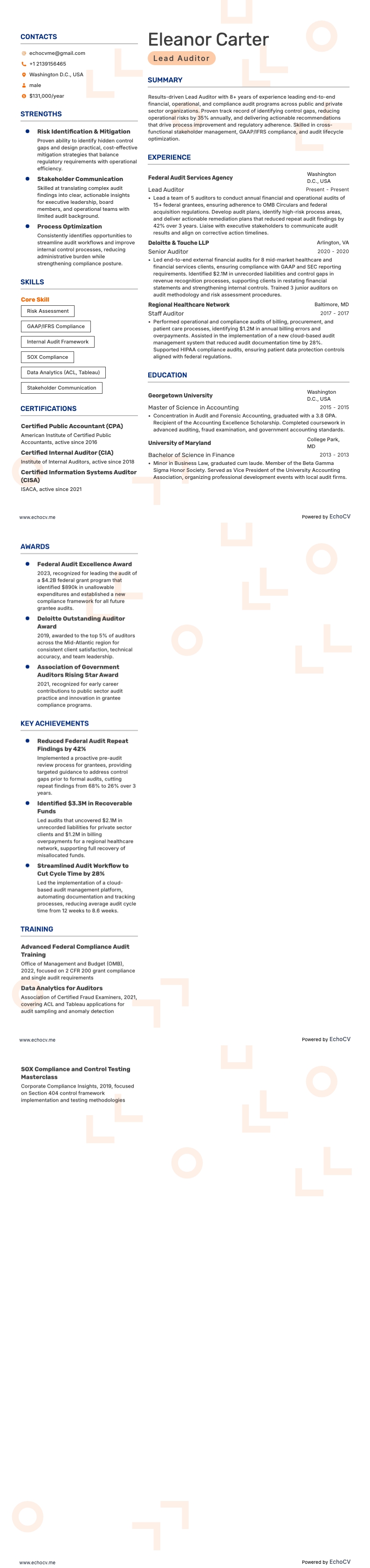 Auditeur principal example resume