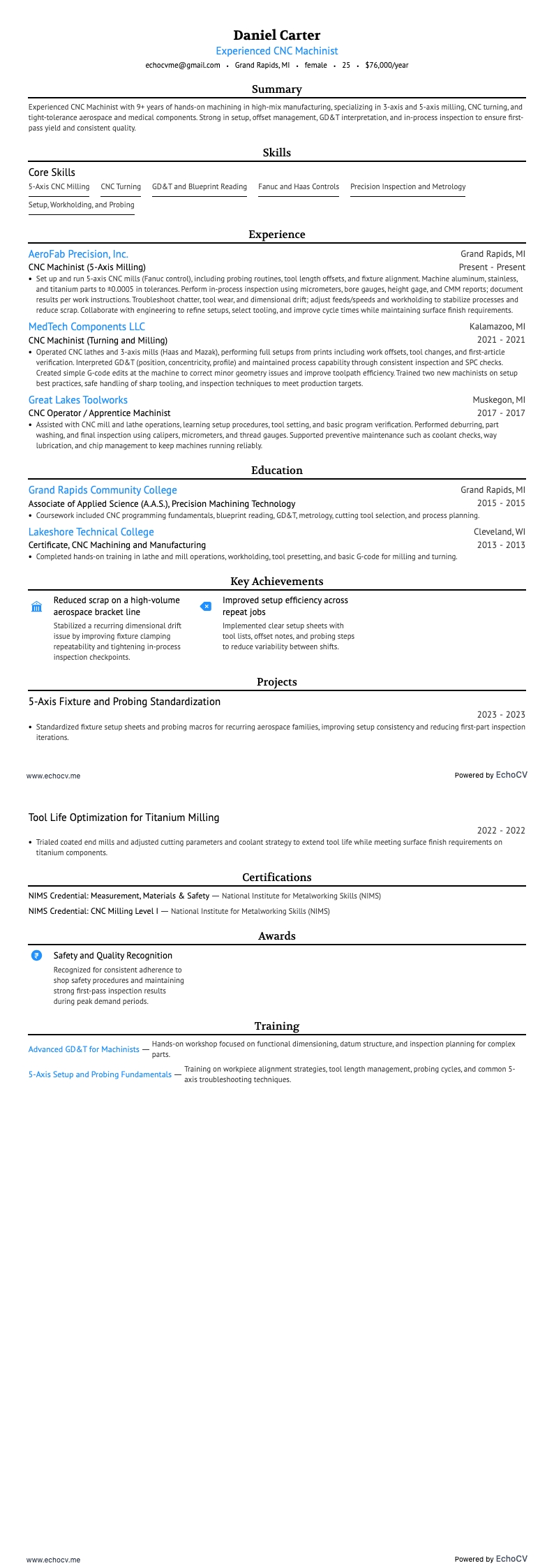 CNC-machinist resume example