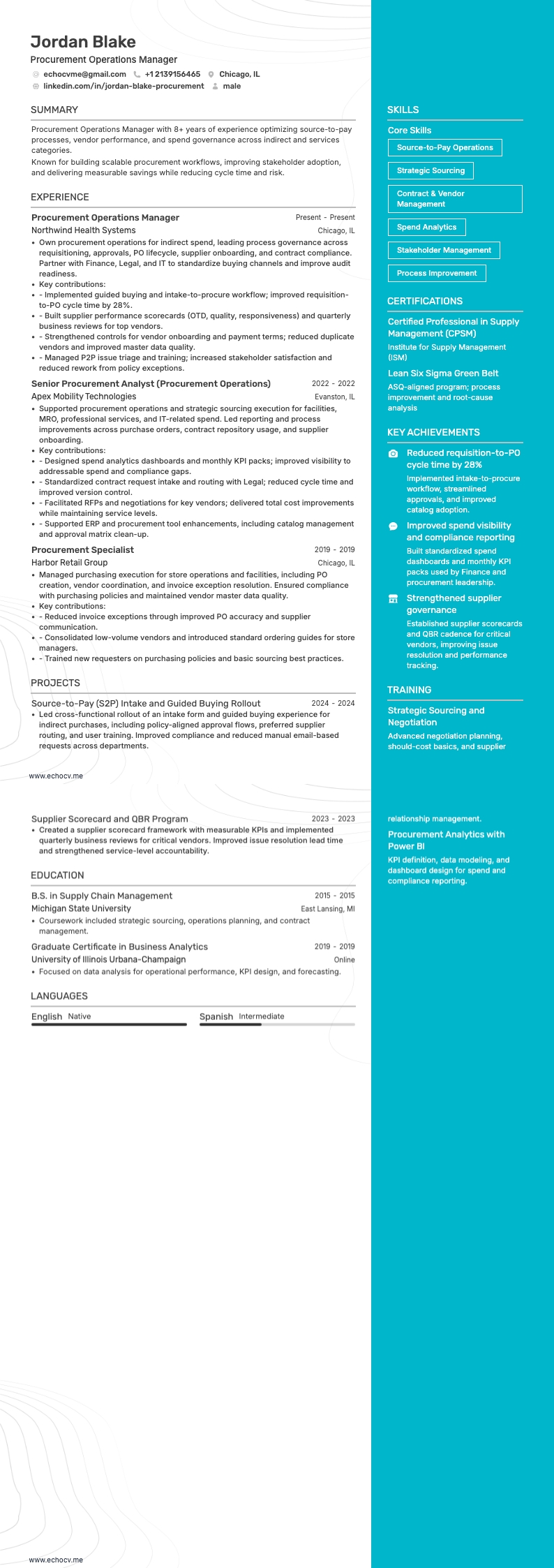 調達マネージャー resume example