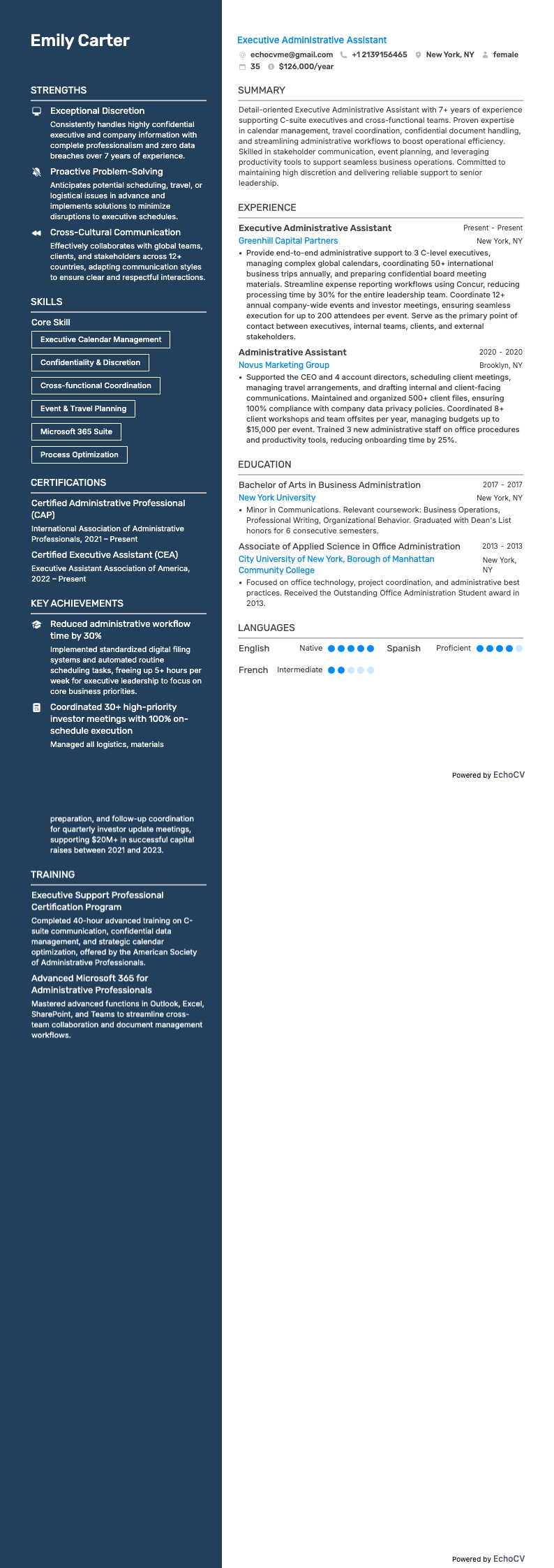 Executive Administrative Assistant example resume