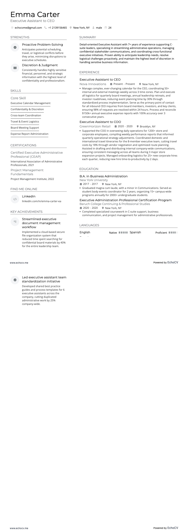 Assistant de direction resume example