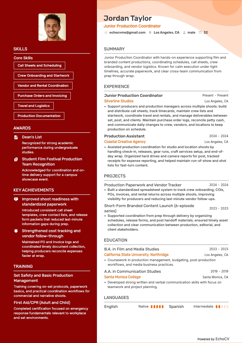 Junior Production Coordinator full preview