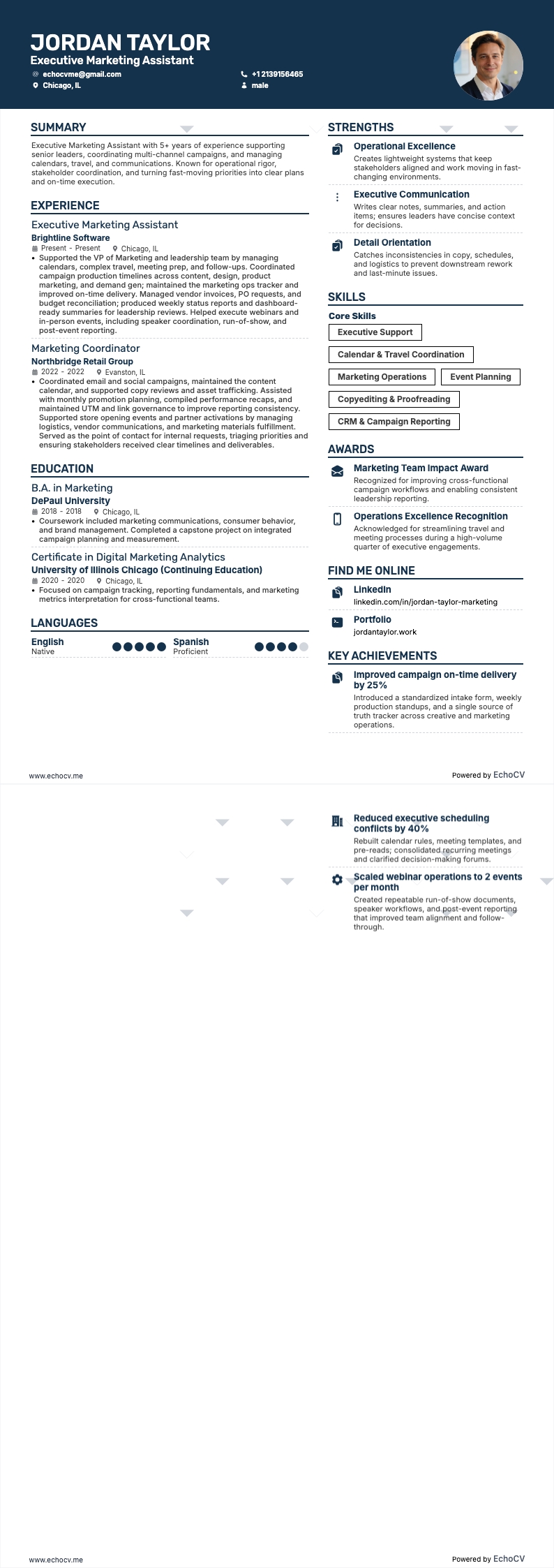 エグゼクティブアシスタント resume example