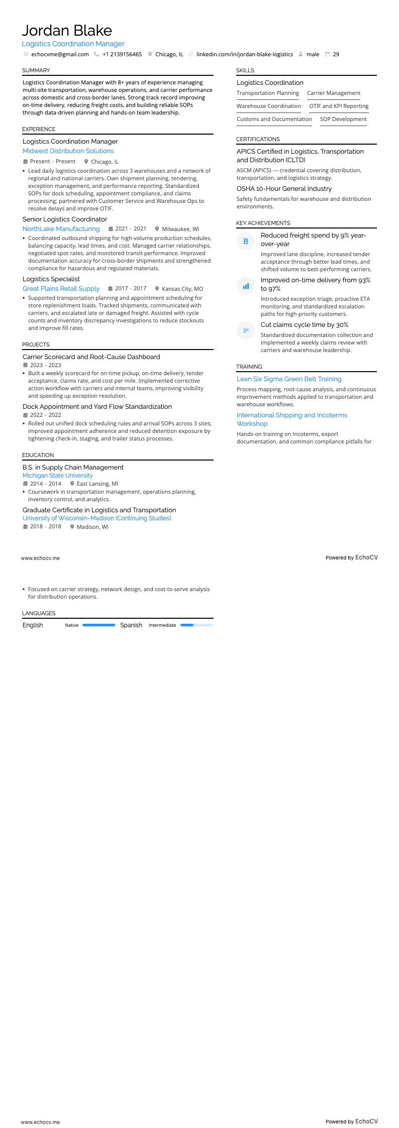 Logistics Coordination Manager full preview