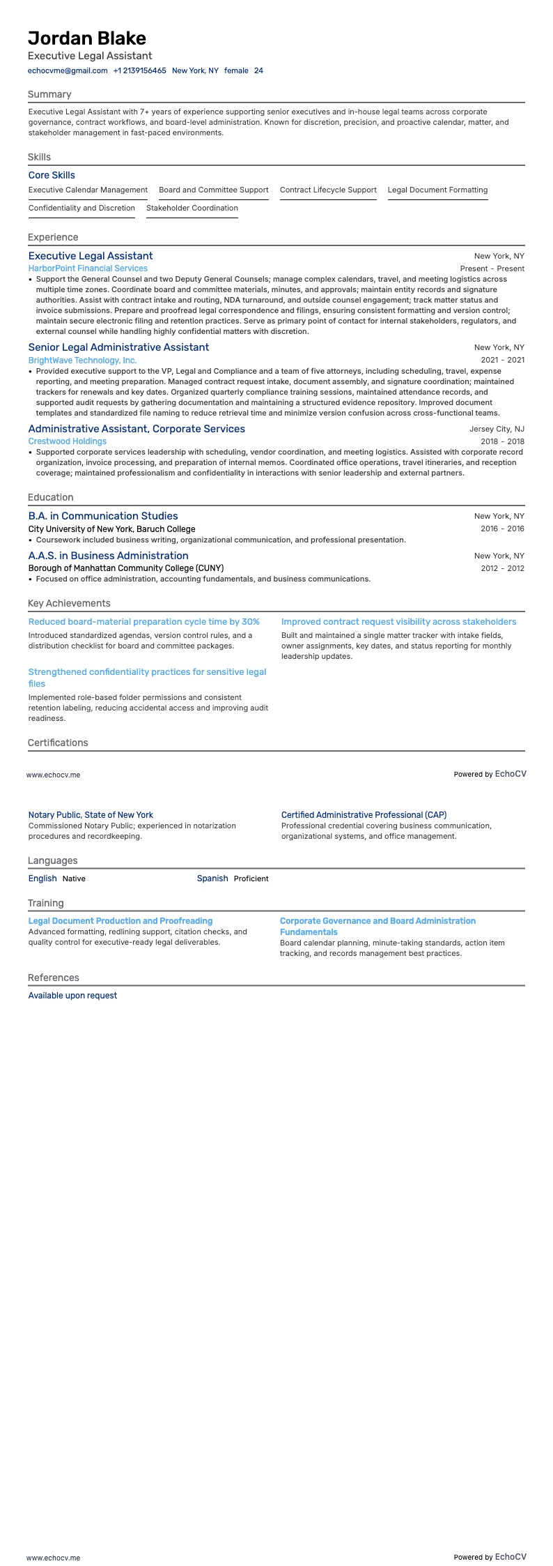 Executive Legal Assistant