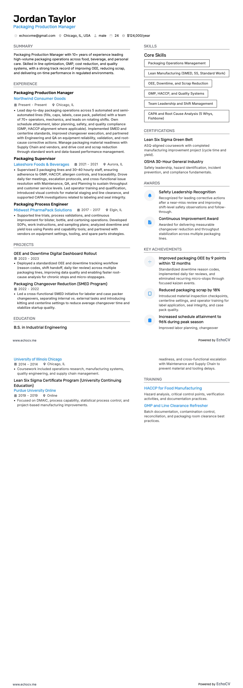 Responsabile del confezionamento resume example