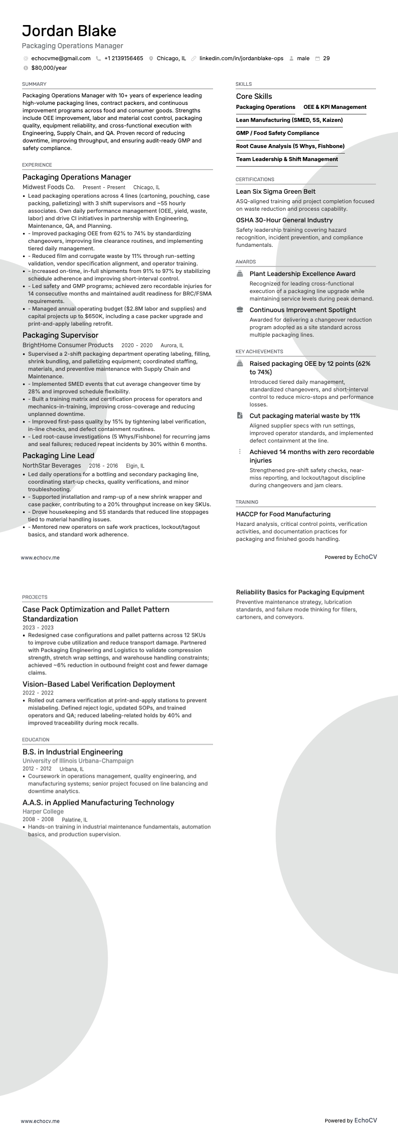 Packaging Operations Manager full preview