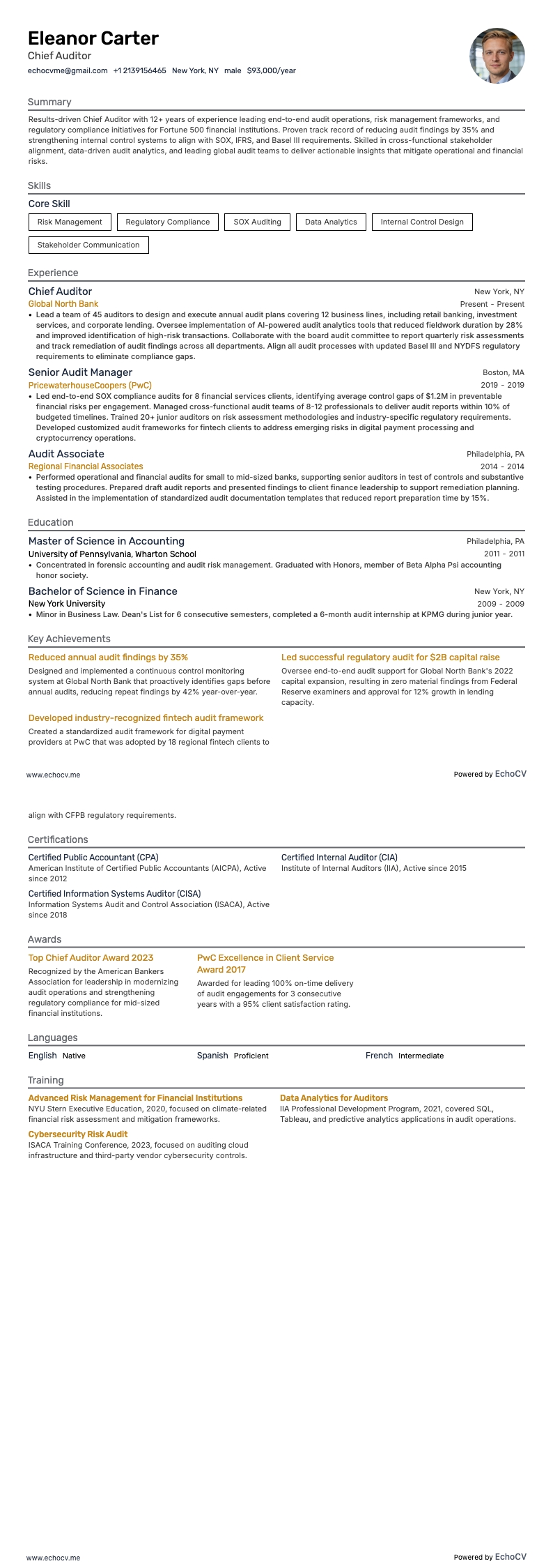 Aperçu complet de Auditeur en chef