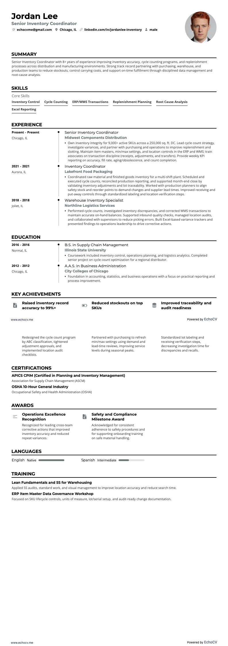 Senior Inventory Coordinator full preview